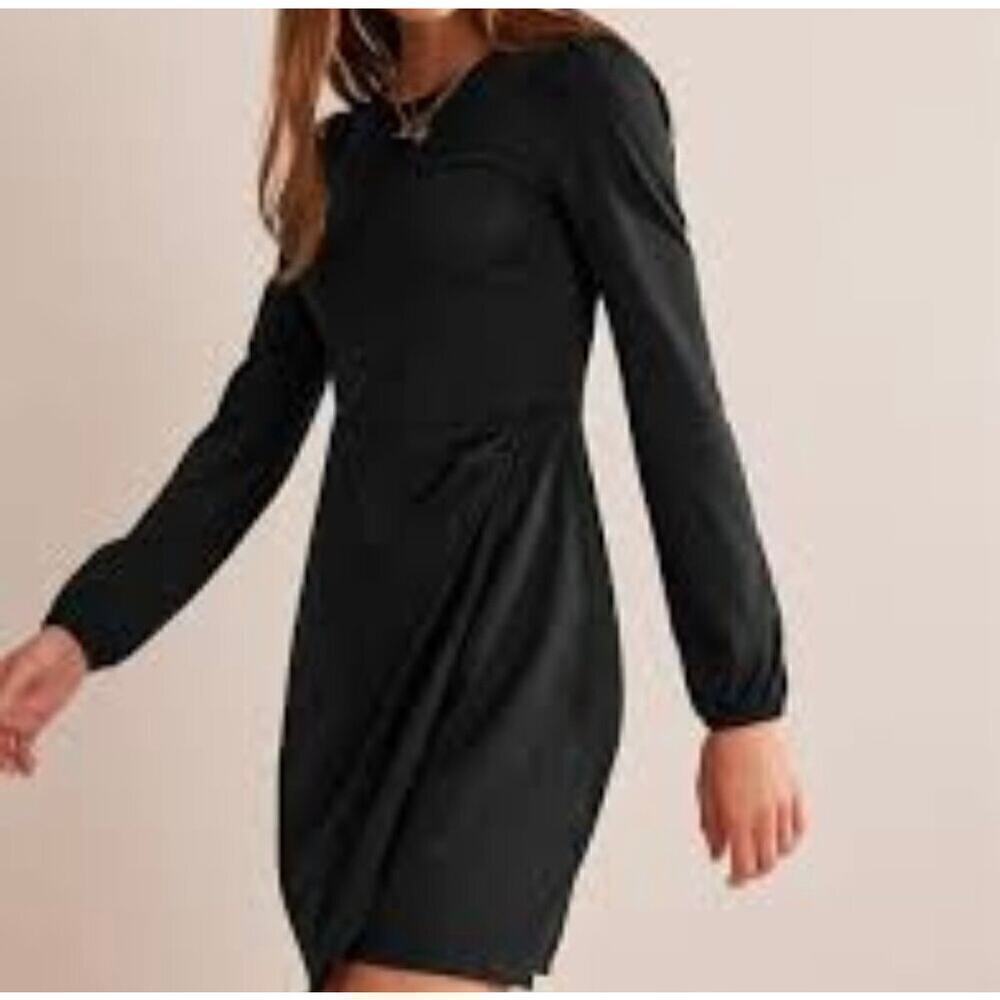 Boden ruched wrap like long sleeve mini dress Size 12R black